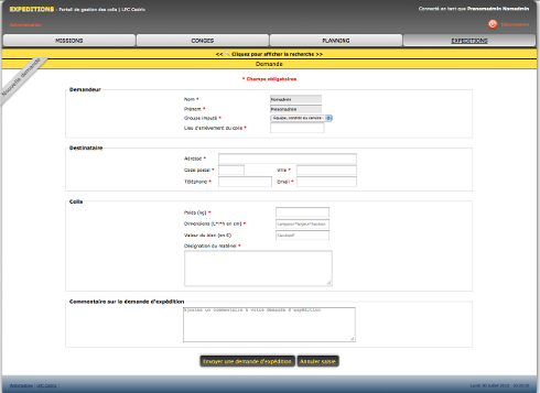 Module expéditions pour gérer l'envoi des colis