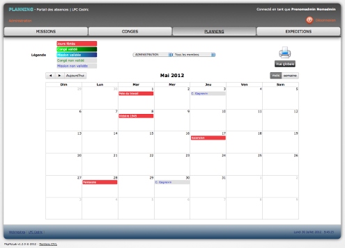 Module planning pour visualiser les absences du personnel