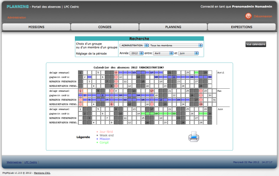 Module planning pour visualiser les absences du personnel